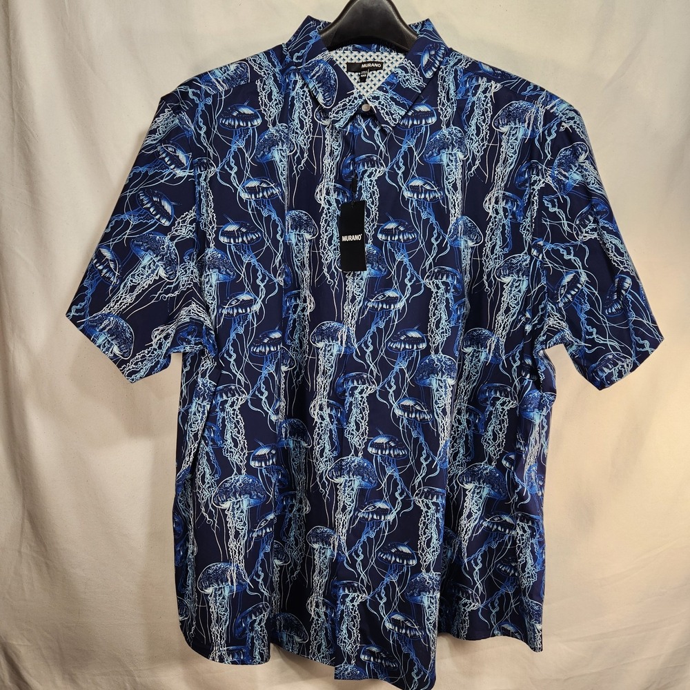 Murano Mens Jellyfish Print Button Down Shirt Blue Size 4XB‎